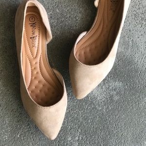 Nature Breeze Taupe Faux Suede Pointed Toe Flats